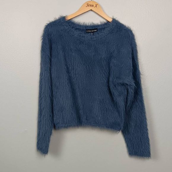 NWT Catherine Maladrino Blue Long Sleeve Crew Neck Sweater Size Medium - Picture 1 of 8